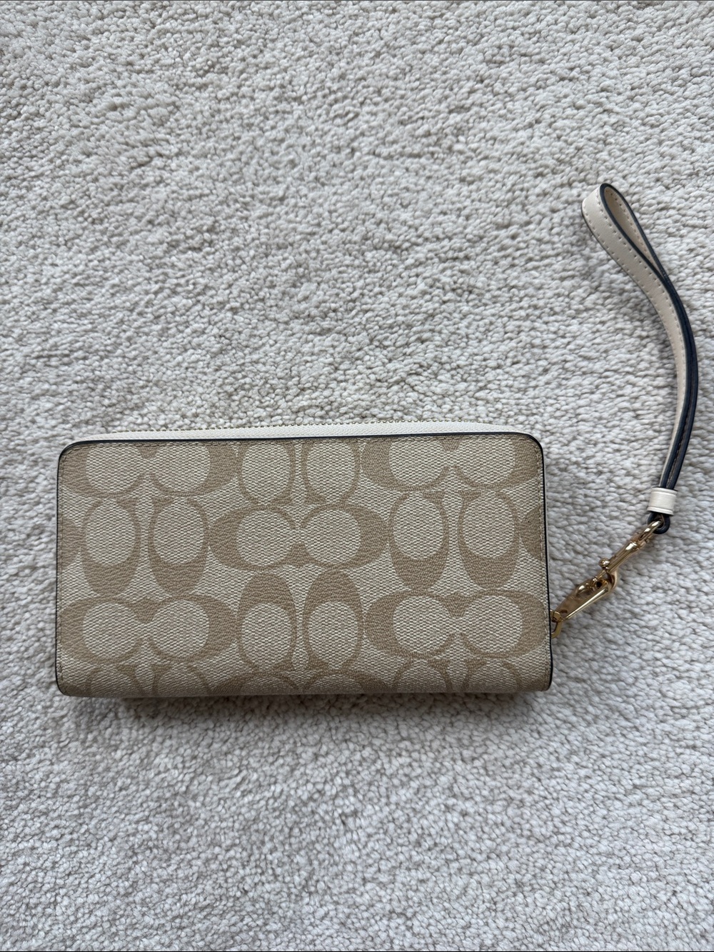 Coach Beige Signature Canvas Zip Wristlet Wallet with Gold Hardware - Picture 2 of 4